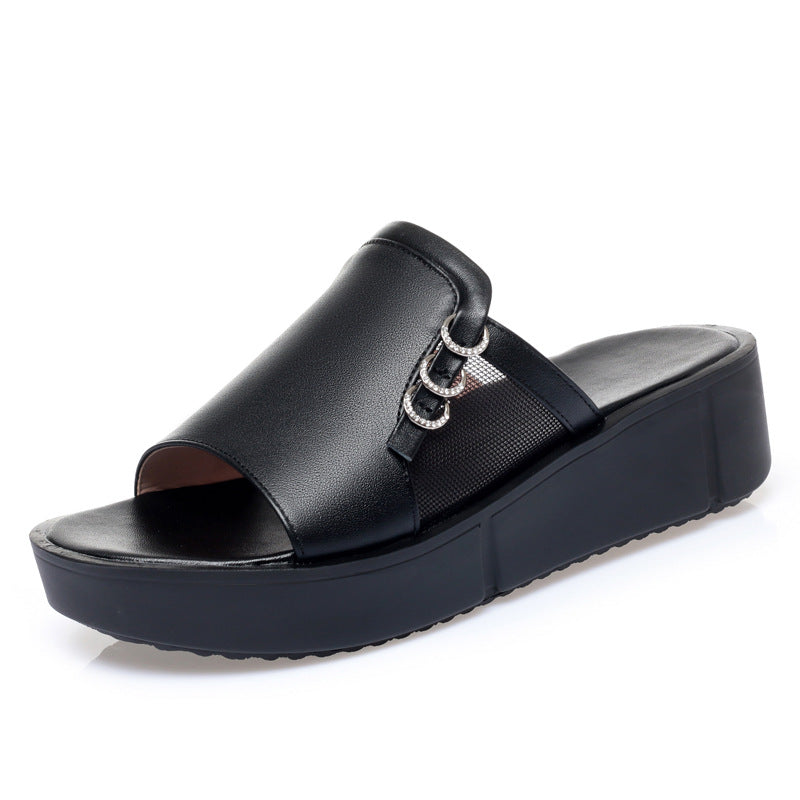 Damen Bequeme Plateau-Sandalen mit modischem Netzdesign und dekorativen Ketten EB