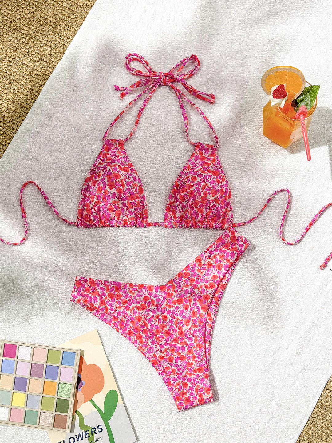 Damen Triangel-Bikini mit verstellbaren Trägern und verspieltem Blumenmuster EB