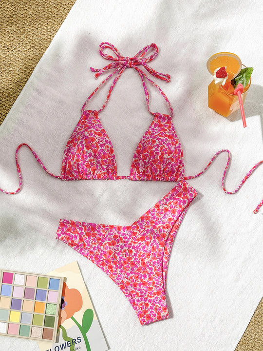 Damen Triangel-Bikini mit verstellbaren Trägern und verspieltem Blumenmuster EB