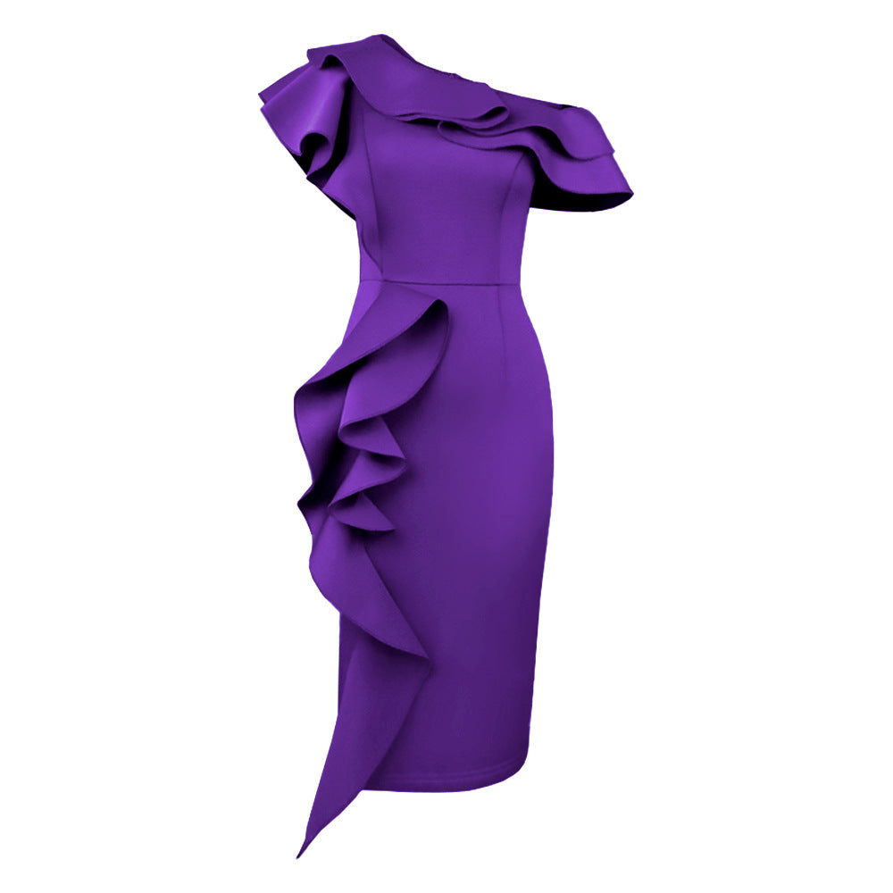Damen Rüschenabendkleid mit asymmetrischem Design EB