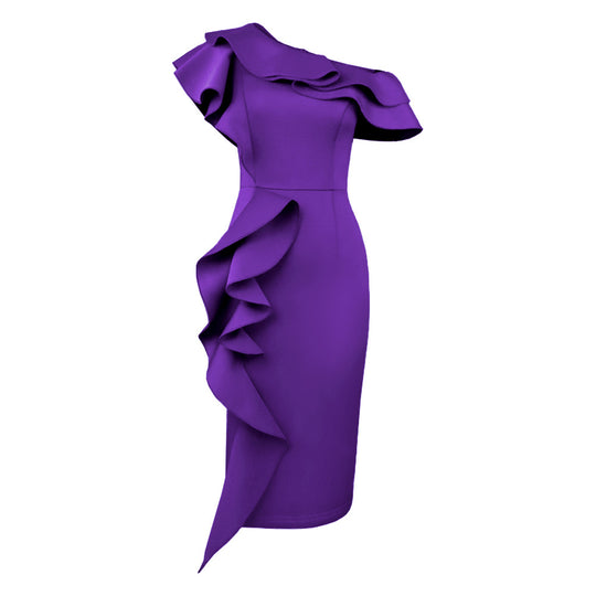 Damen Rüschenabendkleid mit asymmetrischem Design EB