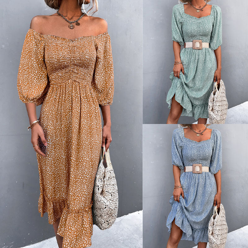 Damen Kleid mit elastischem Taillengürtel und Rüschendetails EB