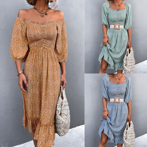 Damen Kleid mit elastischem Taillengürtel und Rüschendetails EB
