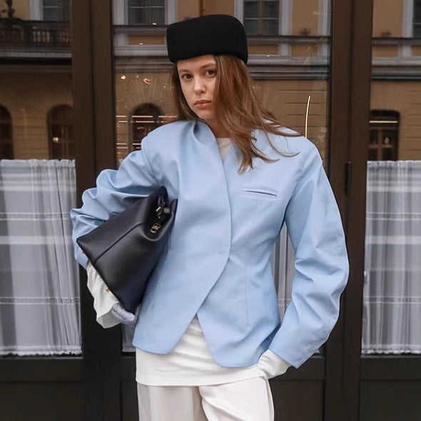 Damen Elegante Oversized-Blazerjacke mit asymmetrischem Schnitt und praktischen Taschen EB