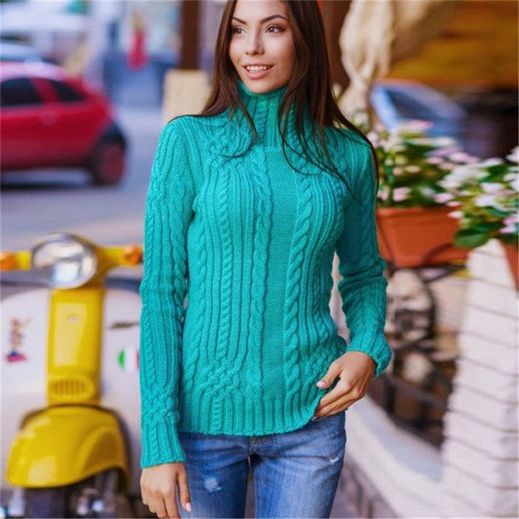 Damen Strickpullover mit hochgeschlossenem Kragen und Zopfmuster EB