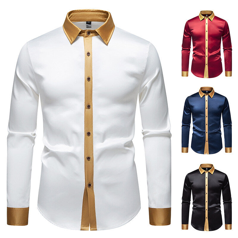 Herren Elegantes Langarmhemd mit Satin-Details EB