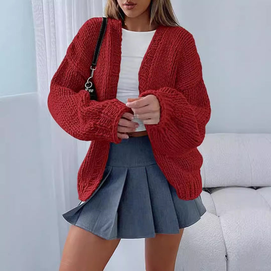 Damen Strickjacke mit voluminösen Ärmeln und offener Front EB