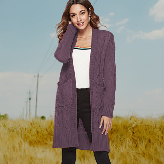Damen Strickmantel mit voluminösen Ärmeln und praktischen Taschen EB