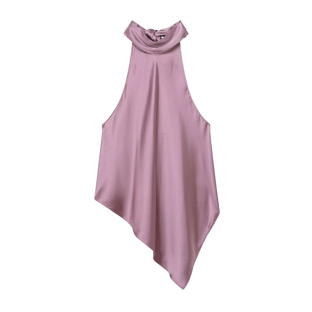 Damen asymmetrisches Halbtop mit elegantem Kragen und fließendem Material EB