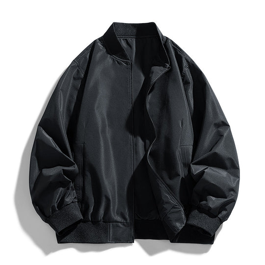 Men's  relaxed-fit zip-front utility jacket with ribbed collar elastic hem EB