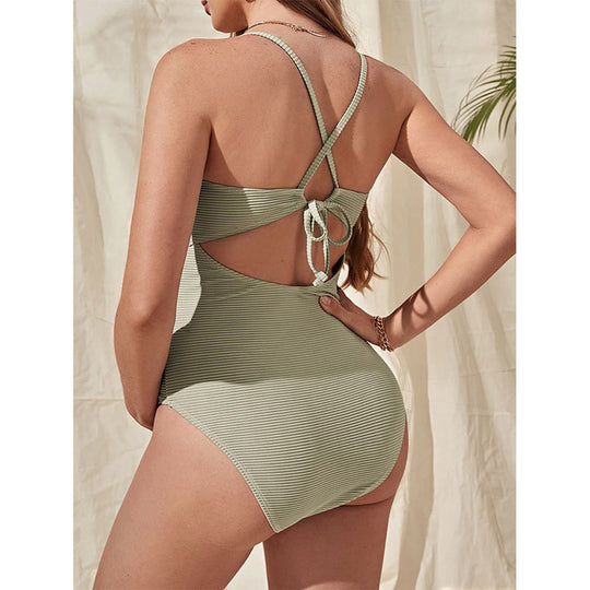 Damen Einteiler Badeanzug mit lockerem Wickeldetail und gerafftem Rock EB