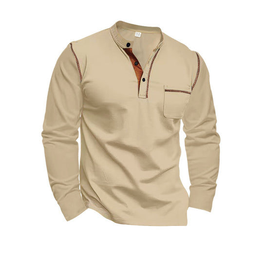 Herren Langarm-Henley-Shirt mit modischen Kontrastdetails EB