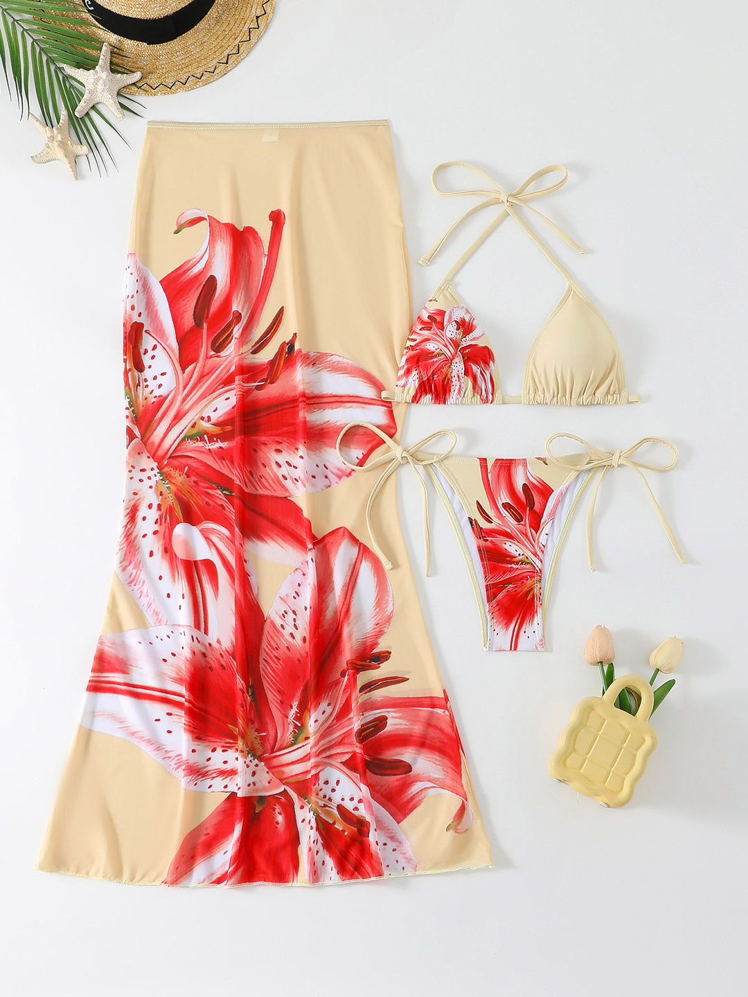 Damen Strandkleid mit blühendem Bikini-Set EB
