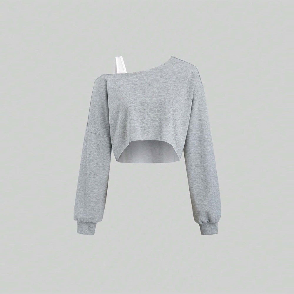 Damen cropped Off-Shoulder Sweatshirt mit einseitigem Träger, Ballonärmeln und Rippbündchen Eichborn Berlin