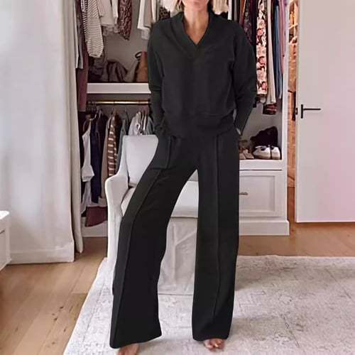 Damen Angesagtes Freizeit-Set mit weitem Schnitt und tiefem V-Ausschnitt EB