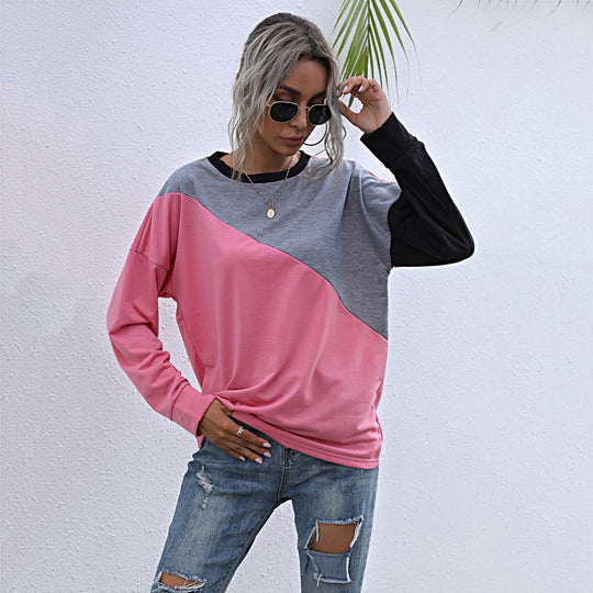Damen sportlicher Sweatshirt mit modischem Farbblockdesign EB