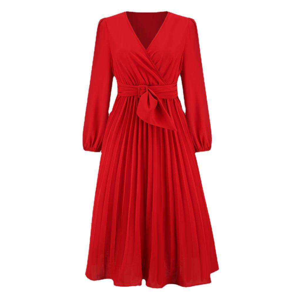 Damen Elegantes Wickelkleid mit dekorativen Falten und Taillengürtel EB