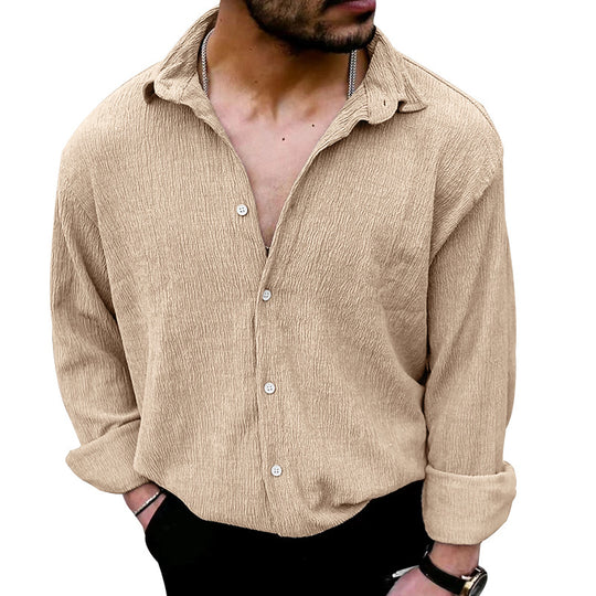 Herren lässiges Langarmhemd mit strukturiertem Design und modernen Knopfdetails EB