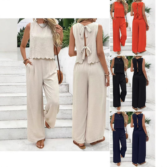 Damen Lässiger Jumpsuit mit elegantem Rückenausschnitt und weitem Bein EB
