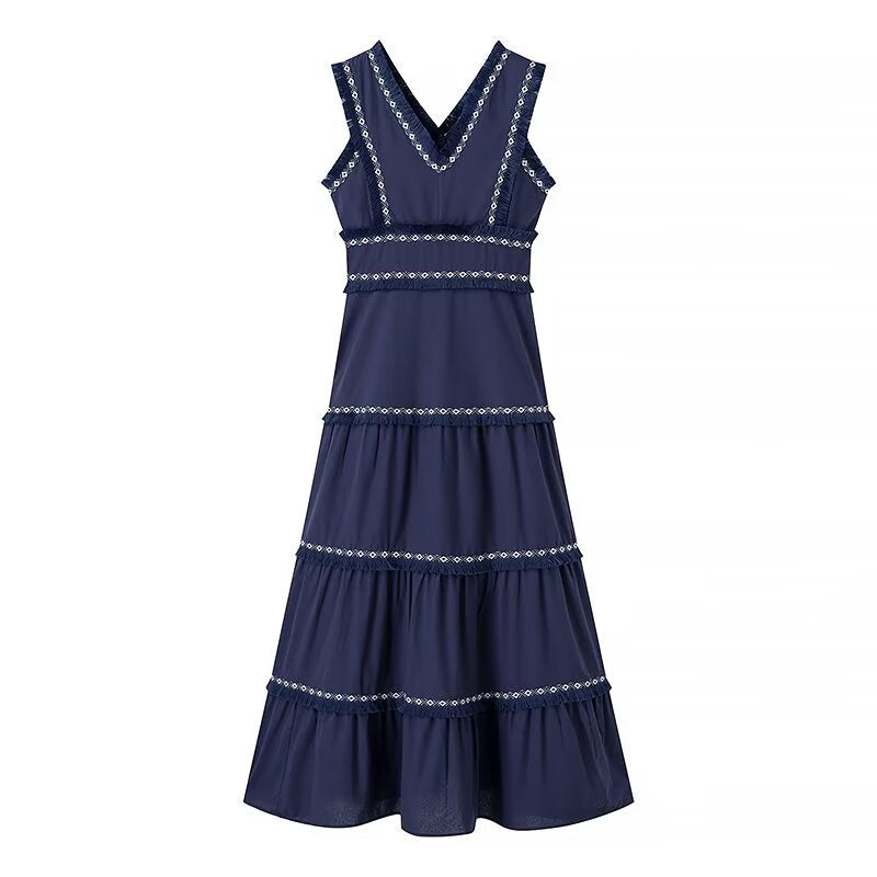 Damen Maxikleid mit elegantem V-Ausschnitt und Rüschendetails EB