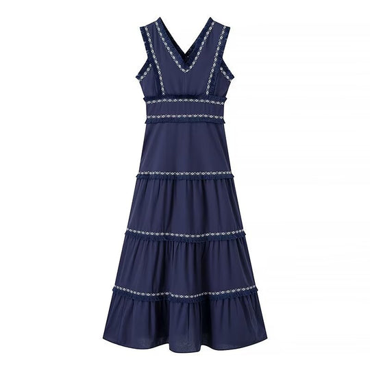 Damen Maxikleid mit elegantem V-Ausschnitt und Rüschendetails EB