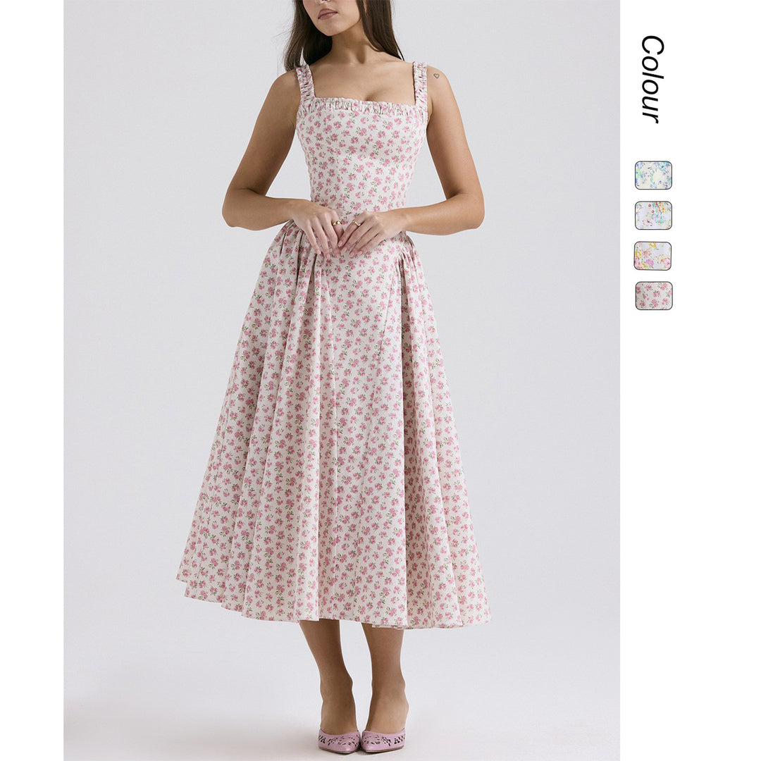 Damen Midi-Kleid mit floralem Muster und angeschnittenem Rock EB