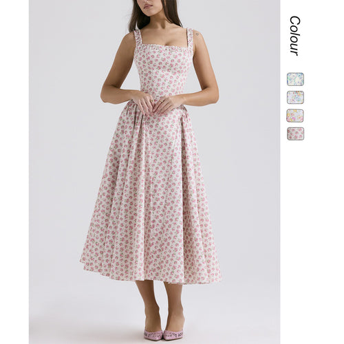 Damen Midi-Kleid mit floralem Muster und angeschnittenem Rock EB