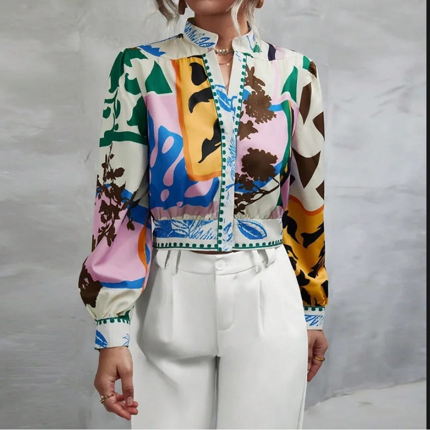 Damen Modische Kurzjacke mit detailiertem Floral-Print EB