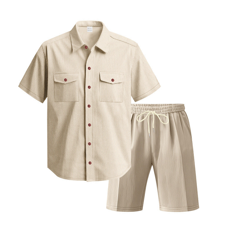 Herren Kurzarm-Hemd und Shorts Set mit praktischen Taschen und bequemer Passform EB