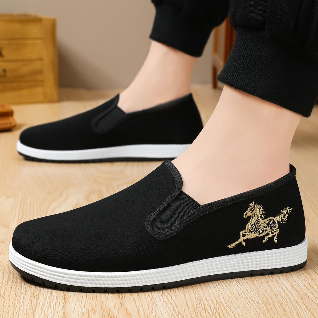 Damen nan leichter Slip-On Canvas-Sneaker mit elastischem Einstieg und bestickter Pferde-Applikation EB