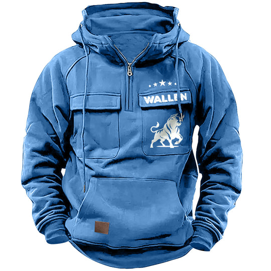 Herren nan Kapuzenpullover mit Halbzip, Cargo-Brusttaschen und Kängurutasche EB