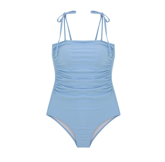 Damen Einteiler Badeanzug mit verstellbaren Trägern und eleganter Raffung EB