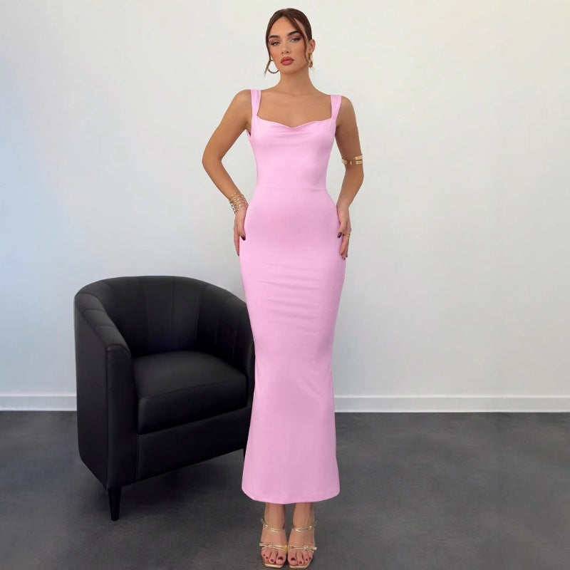 Damen Elegantes Maxikleid mit tiefem Ausschnitt und hochwertigem Stoff EB