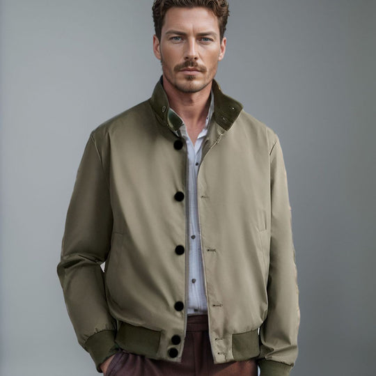 Herren stylische und praktische Bomberjacke mit elastischem Bund und Knopfleiste EB