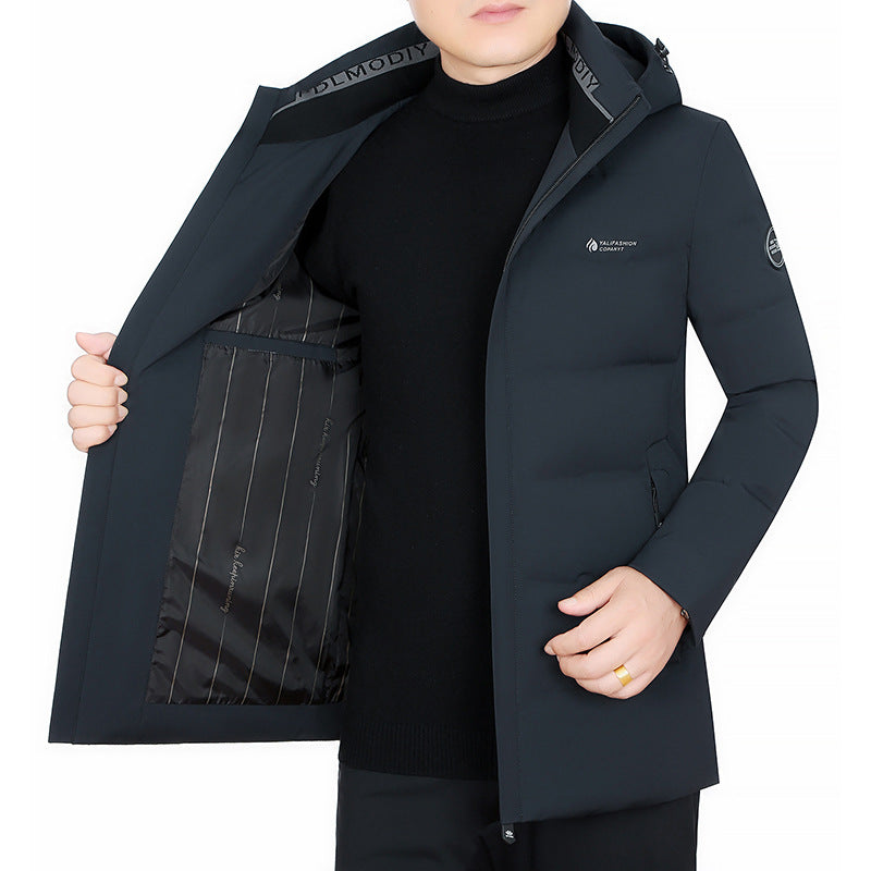 Herren Wattierter City-Mantel mit Kapuze, nahtlosem Minimaldesign und winddichter Performance-Außenhaut EB