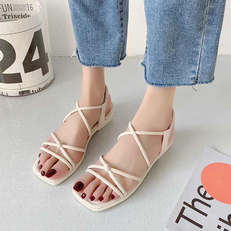 Damen modische Sandalen mit feinen Riemen und komfortablem Fußbett EB