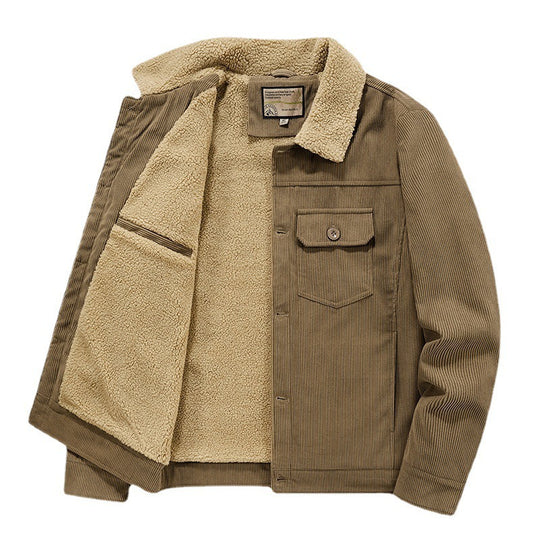 Herren Feincord‑Truckerjacke mit durchgehendem Sherpa‑Innenfutter und aufgesetzter Klappentasche EB