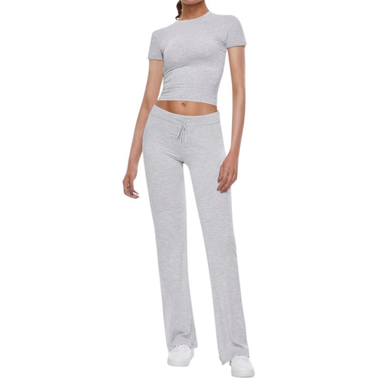 Damen Sportliches Set aus cropped Oberteil und weit geschnittenen Pants EB