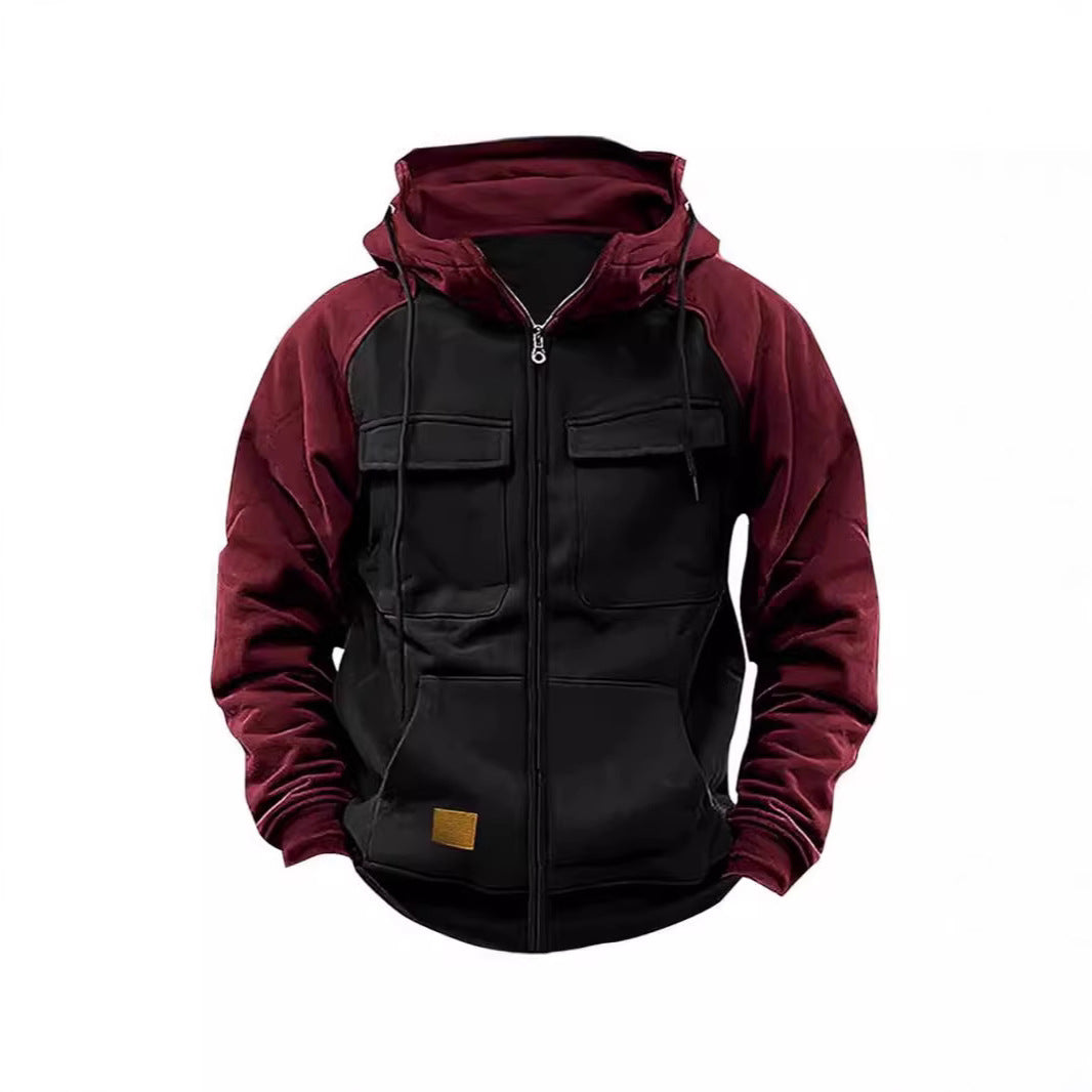 Herren nan Utility-Kapuzenjacke mit Materialmix, Brusttaschen und Reißverschluss EB