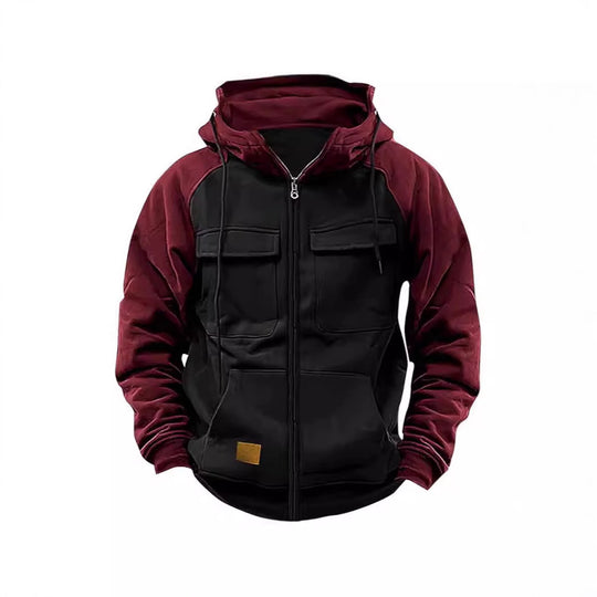 Herren nan Utility-Kapuzenjacke mit Materialmix, Brusttaschen und Reißverschluss EB