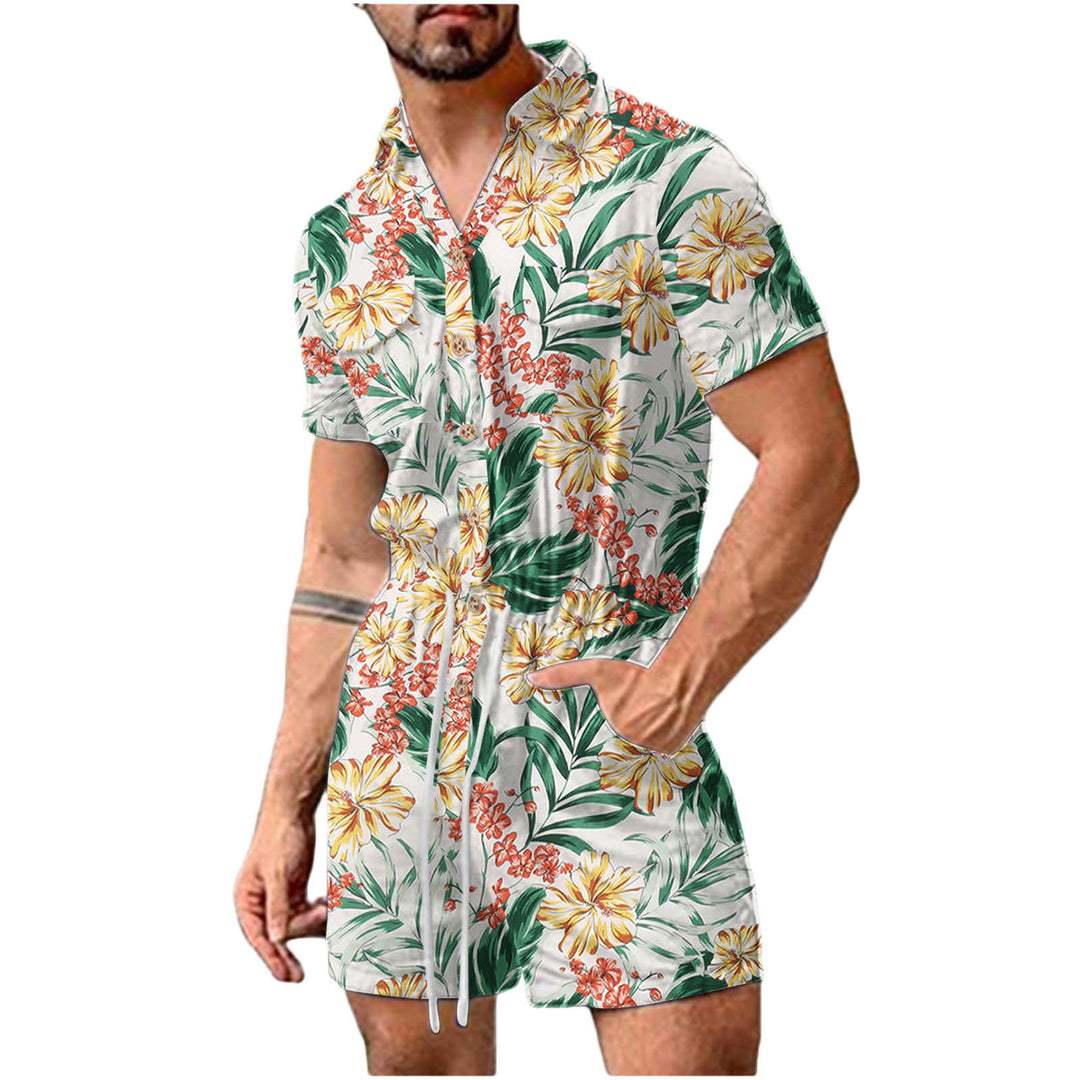 Herren Kurzoverall mit lebhaftem Blumenmuster R&B