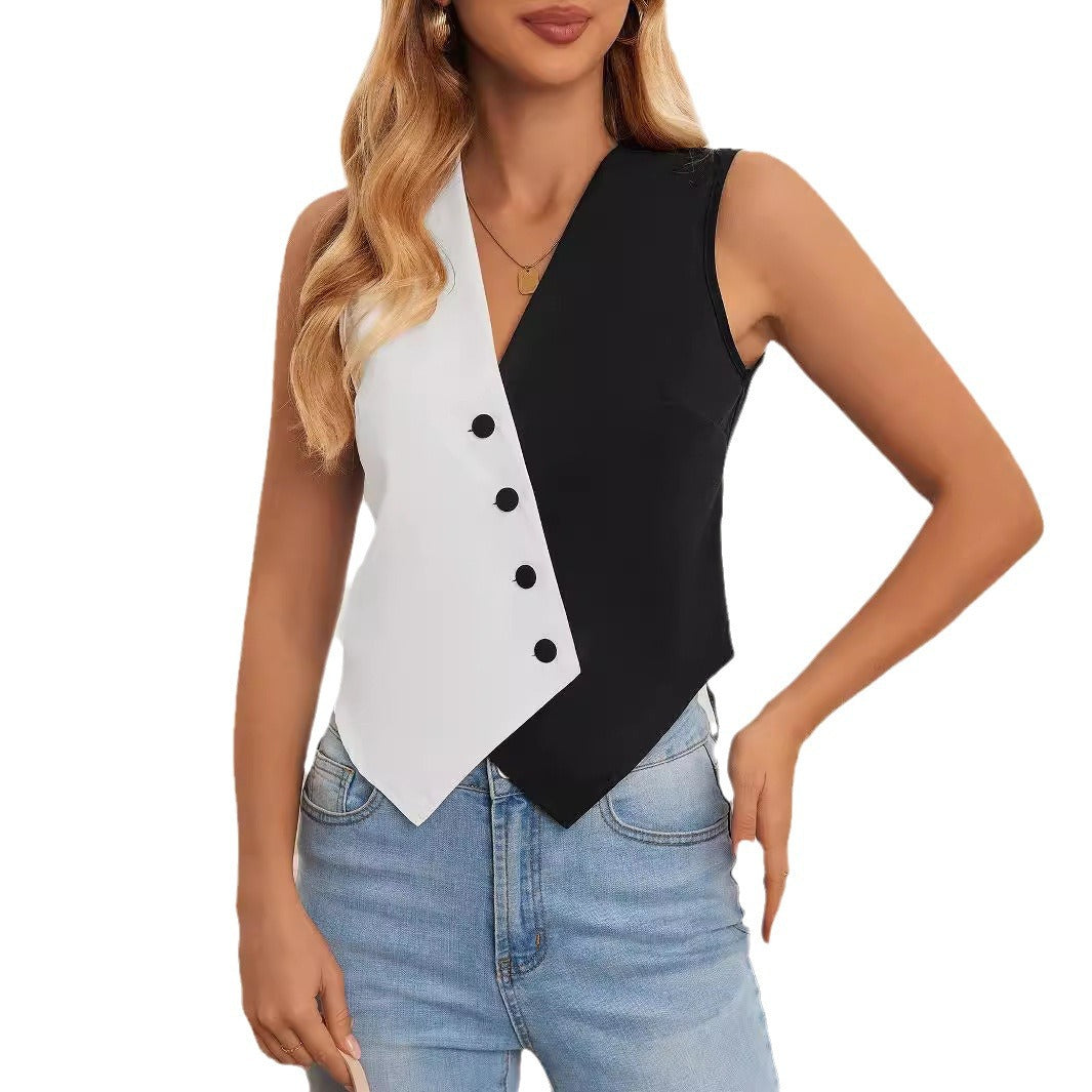 Damen asymmetrisches Hemdwesten-Design mit Knopfdetails EB
