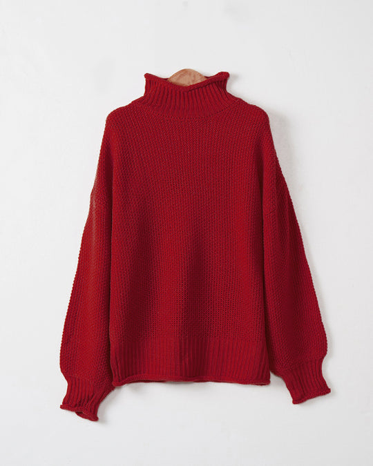 Damen gemütlicher Rollkragenpullover aus strukturierter Wolle EB