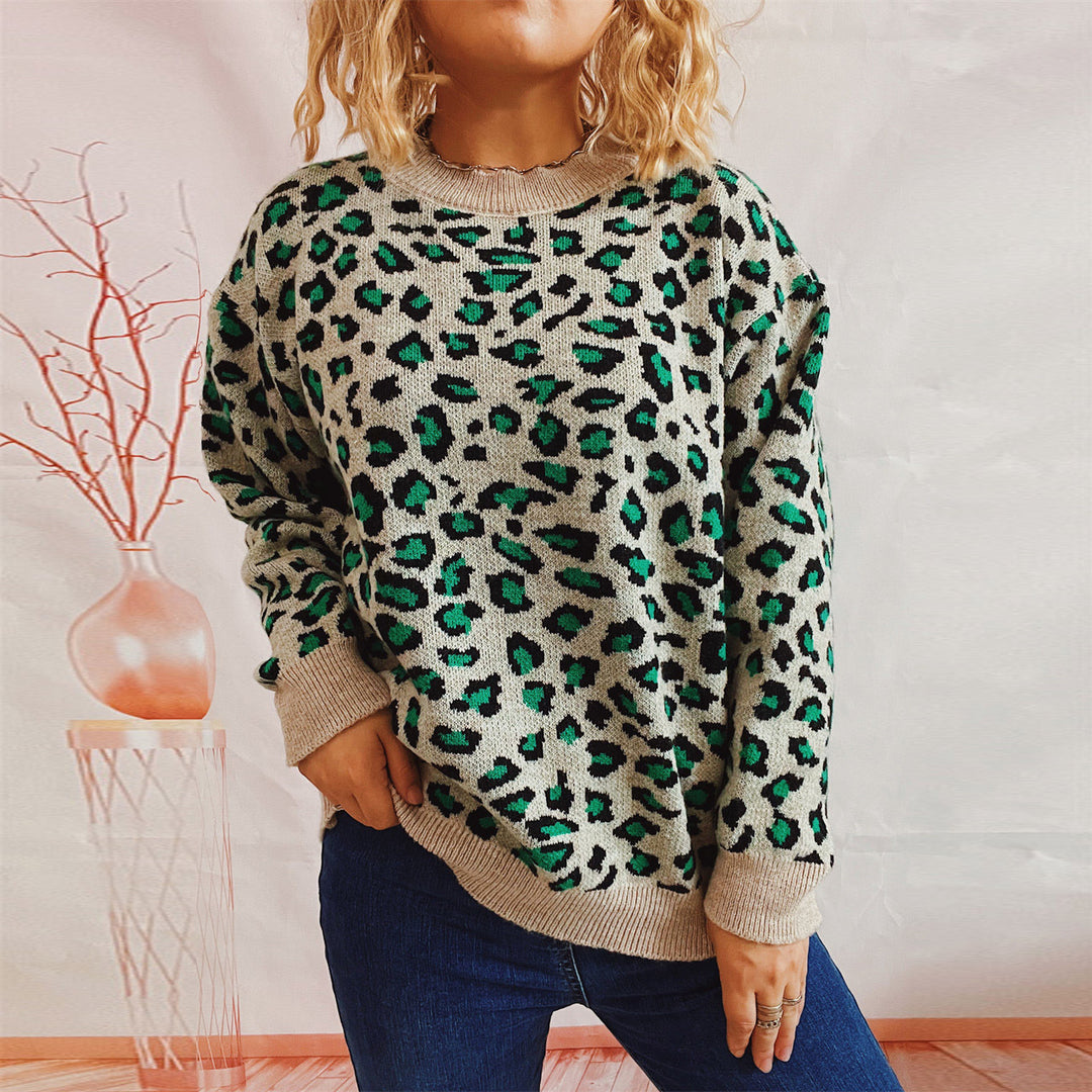Damen legerer Pullover mit tierischem Muster EB