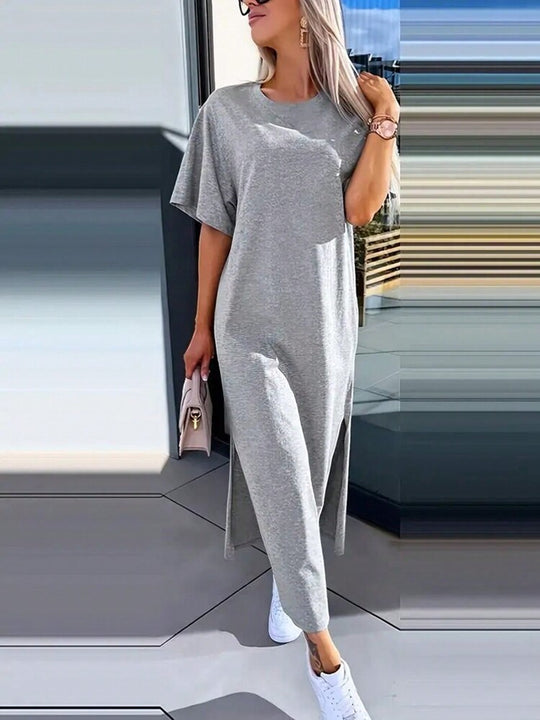 Damen Lässiges Maxikleid mit seitlichen Schlitzen und Oversize-Design EB