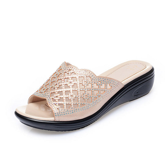 Damen Wedge-Sandalen mit modischem Riemendesign und eleganten Strassverzierungen EB