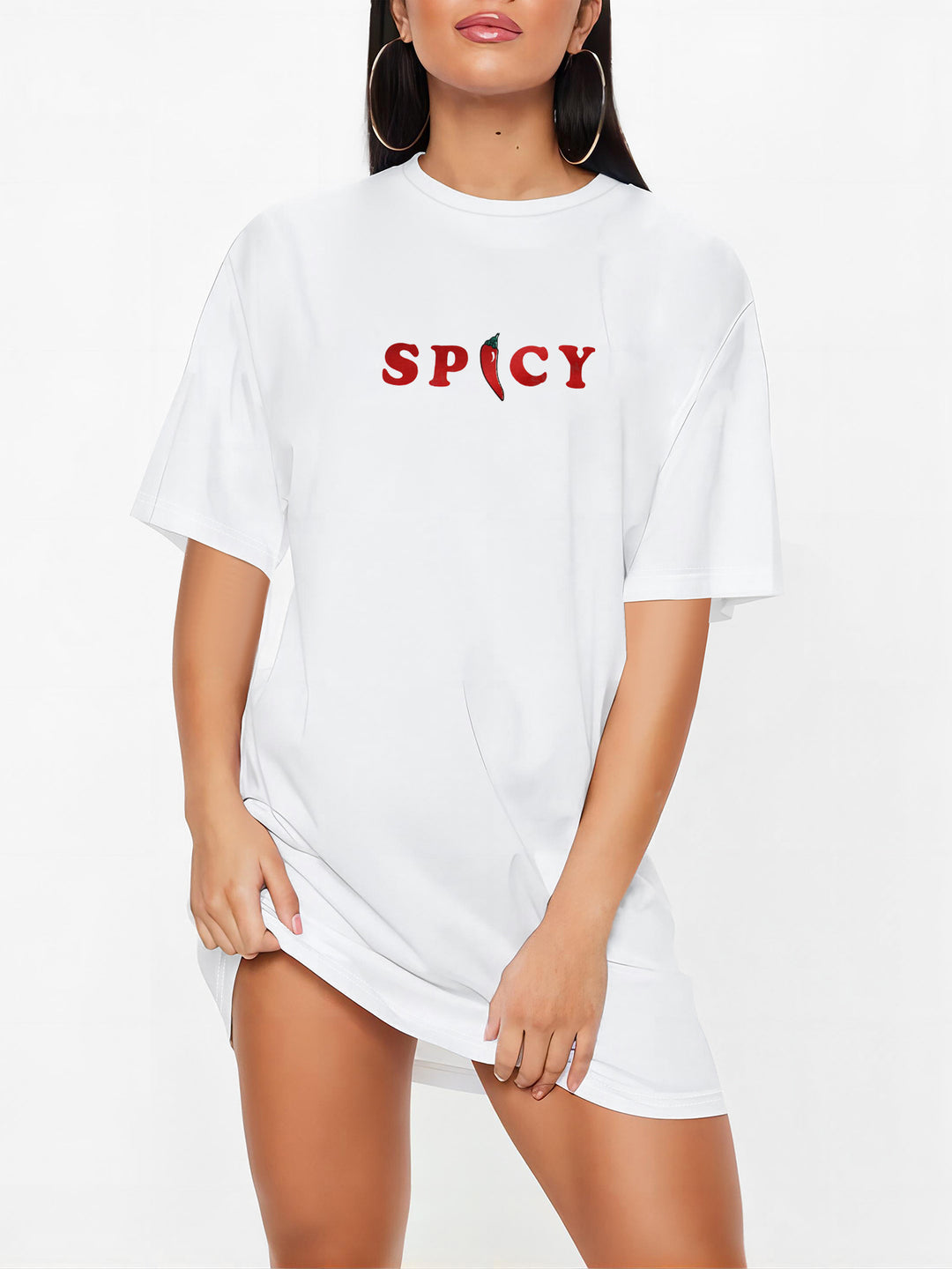 Damen T-Shirt-Kleid mit künstlerischem Blumenmotiv und figurbetontem Schnitt EB