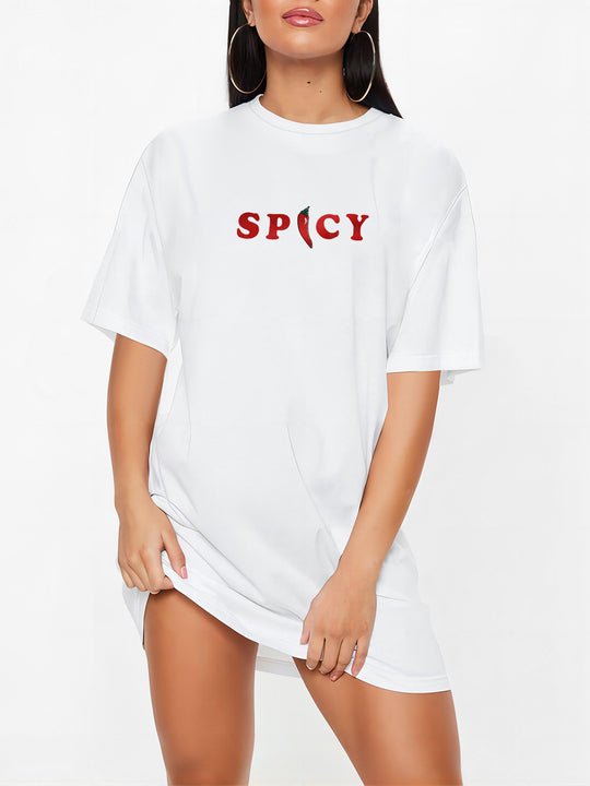 Damen T-Shirt-Kleid mit künstlerischem Blumenmotiv und figurbetontem Schnitt EB