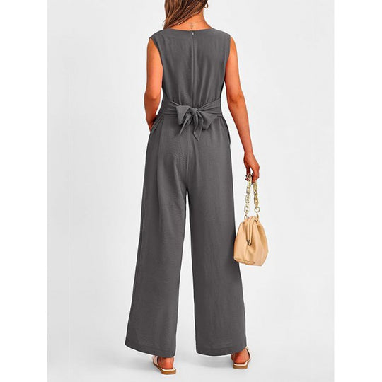 Damen Eleganter Jumpsuit mit taillierter Silhouette und V-Ausschnitt EB