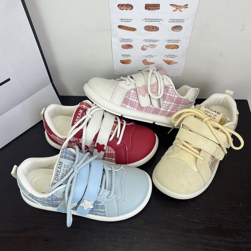 Damen Sportliche Sneaker mit verstellbarem Klettverschluss und kariertem Obermaterial EB